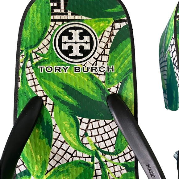Tory Burch Island Resort Platform Wedge Flip Flop Leaf & Mosaic Print Sandal 9.5 - Picture 9 of 10